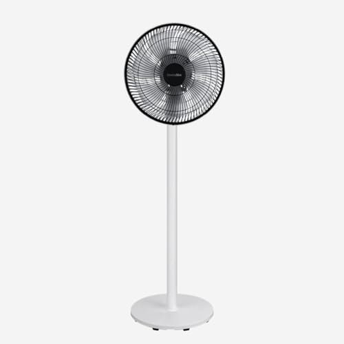 UNIVERSALBLUE | Ventilador De Pie Con Batería | Blanco y Negro | Autonomía 20h | 15W | 6 Velocidades | Luz LED| Motor DC | Oscilación | Modo Invierno | Temporizador | Mando Incluido | Facil De Montar