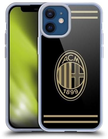 Head Case Designs Offizielle AC Milan Schwarz Und Gold Wappen Gelhülle [Militärischer Schutzgrad] Kompatibel Mit Apple iPhone 12 Mini Und Kompatibel Mit MagSafe