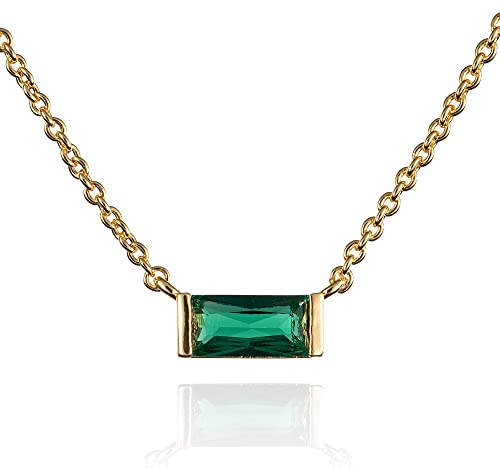 Namana Delicata Collana in Oro con Pietra Colorata Singola, Ciondolo con Pietre Taglio Baguette per Donna, Semplice e Placcato