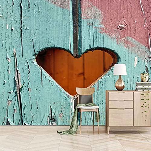 FVGKYS Tapete Aufkleber Selbstklebend Art Wandbild Dekoration Kreativität In Herzform Aus Holzbrett Poster Fototapete 3D Benutzerdefinierte Für Wohnzimmer Schlafzimmer Küche Kinderzimmer 300x210cm