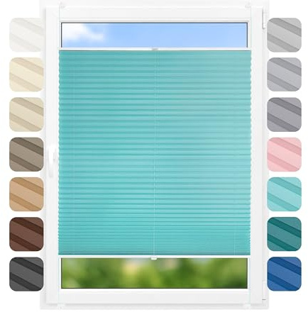 Birrke® Klemmfix Plissee ohne Bohren 105x150 cm, lichtdurchlässig, Blickdicht - Up & Down Faltrollos für Fenster ohne Bohren - Jalousie innen, Sichtschutz, Sonnenschutz - Turquoise Sky, Türkis