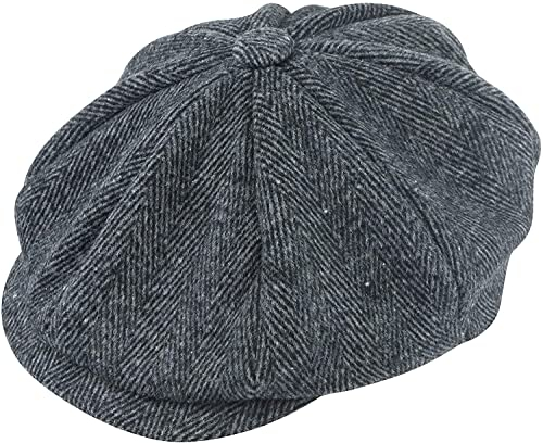 Dreamzfit - Flache graue Kappe für Herren – 1920er Jahre Gatsby Newsboy Hut Kappe Gatsby Fischgrätenhut für Männer brüllende 20er Jahre Gangster Mafia Big Daddy Kostüm Zubehör