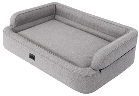 DOGGY Hundebett, Katzenbett, Hundesofa, Abnehmbar Bezug, Hundekorb, Hundekissen, Möbel für Tiere, Hundeliege, Schlafplätze, XL: 96x62 cm, Grau