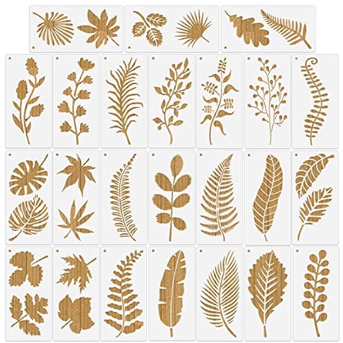 MWOOT 24 Stück Pflanze Blätter Malerei Schablone,Wiederverwendbare Farnblatt Palmblätte Tropische Stencil,DIY Pflanze Schablonen Wandgestaltung für Leinwand Möbel Wohnkultur Handwerk(20x10CM)