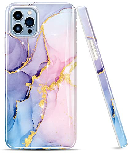 luolnh Gold Glitter Sparkle Case Compatible with iPhone 13 Pro Case Marble Design Shockproof Slim Soft Silicone TPU Bumper Cover Phone Case for iPhone 13 Pro 6.1 Inch 2021(Pink/Blue)