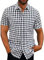 Elegancity Schwarzes Hemd Herren Kariertes Sommerhemd Kurzarm Freizeithemd Regular Fit für Männer 100% Baumwolle L