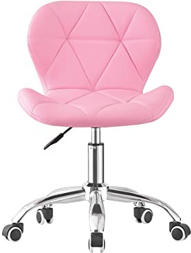 Jamiah Modern Desk Chairs Comfortable Study Chair Swivel Home Chair Height Adjustable PU Leather Desk Chair with Lift Chrome Legs for Home Bedrooms (Pink)