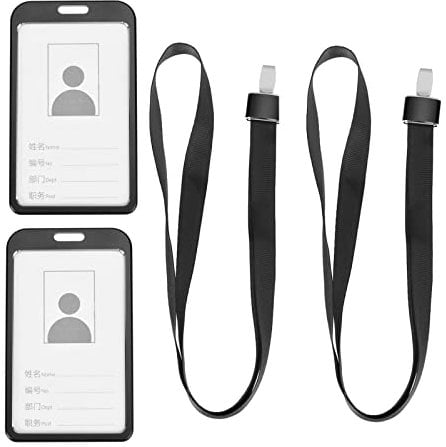 YOKIVE 2pz Porta Badge Verticale Alluminio con Piatto Clip Staccabile Collo Cordino | Protezione Carte, Ottimo per ID Carta (Nero, 3.7x2.3)