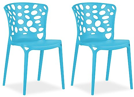 Homestyle4u 2456, Gartenstühle stapelbar 2er Set Blau Modern Kunststoff Outdoor Stuhl Balkonstuhl