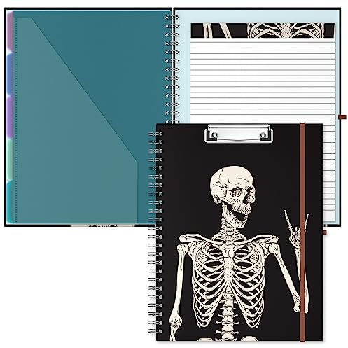 Hnogri Klemmbrett Folio mit nachfüllbarem linierten Notizblock, Klemmbretter mit 5 A4-Ordnern Lagerung 10 Taschen, Spirale Clip Board Portfolio, Größe 12,8 x 9,7, Bürobedarf, Schulbedarf.