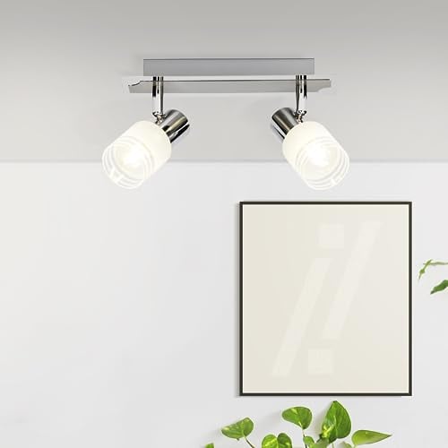 Lightbox 2 flammige LED Spotbalken - Basic Decken Strahler mit schwenkbaren Köpfen - 35 cm Länge - E14 Fassung - max. 4 W - 400 lm - 2700 K - aus Metall/Glas - in Eisen/Chrom/Weiß