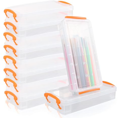 APACALI 10 Pack Plastic Pencil Box 21.5 x 10 x 4cm, Pen Storage Box with Snap, Stackable Pencil Storage Organizer Box, Pencils Storage Box for Office Supplies, Brush Painting Pencils, Drawing Tools