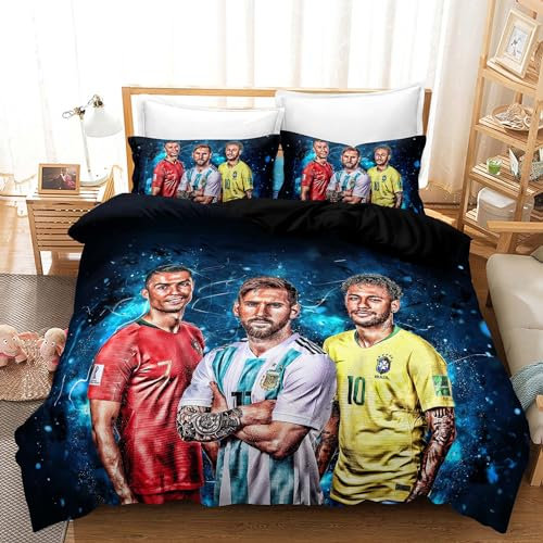 ZZECI Kinderbettwäsche 135x200 cm + Kissenbezug 80×80 cm Jungen Dedding Mikrofaserbettwäsche Fussball Set mit Reißverschluss