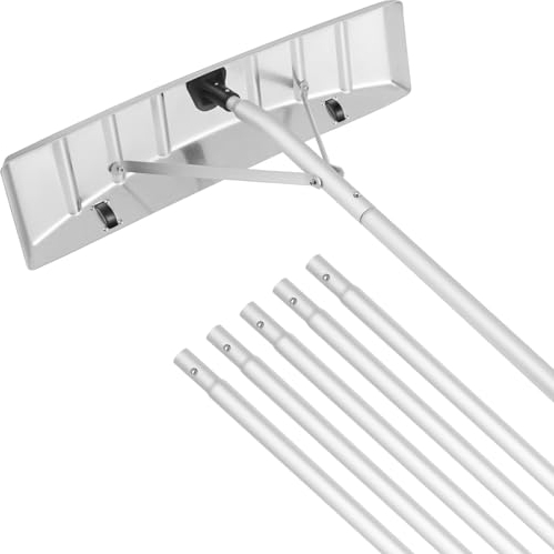 VEVOR Rastrello da Neve per Tetto Pala di Neve Tetti Lunghezza 635 mm, Strumento per Rimozione Neve in Alluminio Manico Antiscivolo Regolabile per Foglie Neve sul Tetto Veicoli Domestici, Pala da Neve