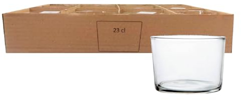 Tradineur - Caja de 12 Vasos Modelo Chiquito - Capacidad: 230 ml - Fabricado en Vidrio Resistente - Apto para lavavajillas - Tamaño Aprox: Ø 8,2 x 6 cm - 12 Uds Totales