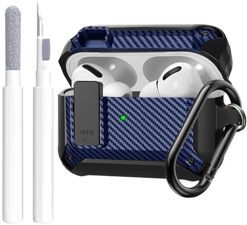 OTOPO for Airpods Pro 2/1 Case Cover with Lock Clip (2019/2022/2023), Rugged Case for Airpod Pro 2nd/1st Generation Shockproof Protective Skin with Keychian&Cleaning Kit for Apple iPod Pro, CF Blue
