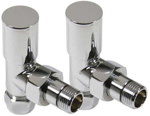 Chrome Angled Modern Standard Rounded Radiator Towel Rail Valves Central Heating (Pair) 1/2 BSP