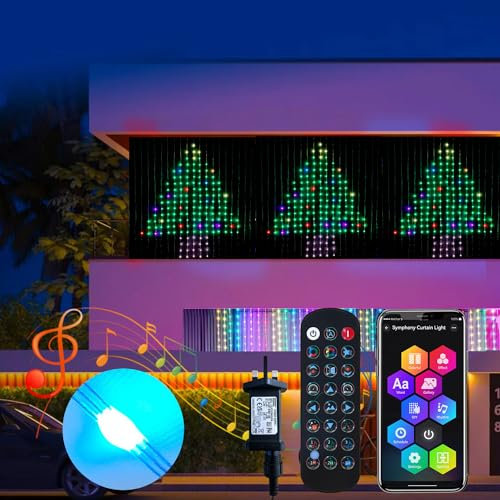 QINER Smart Curtain Lights, 2Mx2M Fairy Light 400 LEDs, RGBIC Multicolour 1600 Colors Adjustable, Dynamic DIY, IP65 Waterproof, String Light for Bedroom, Indoor, Outdoor, Party Bar