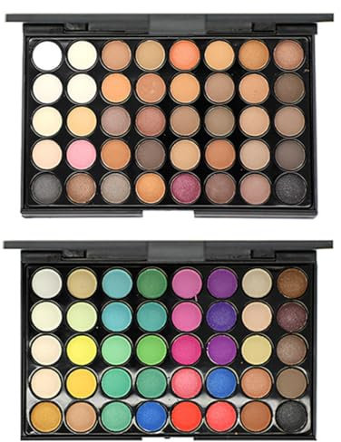 Tavolozza di ombretti 40 colori, 2 pezzi Tavolozza di Ombretti Fusion, Palette di ombretti fusion di colori arcobaleno, Palette di Ombretti, per ragazza, donna, scatola nera, multicolore