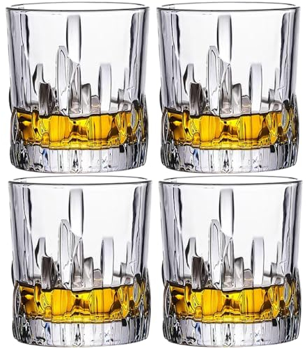 BEVKAF Crystal Whiskey Glasses, Set of 4 Lead Free Hand Blown Crystal, Perfect for Scotch, Bourbon, Manhattans, Old Fashioned's, Cocktail (330ML)