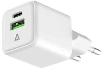 Alkaya GaN 20W USB Doppelstecker, USB C Adapter Netzteil USB A und C, USB Ladegerät Mehrfach PD 3.0 QC 3.0 Kompakt für iPhone iPad Samsung Google Pixel und Allen Universellen USB-C-Netzteilen，Weiß