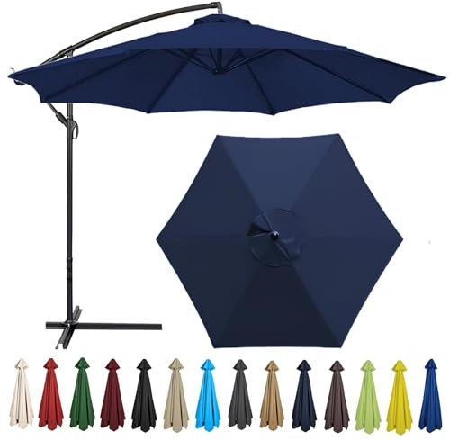 Replacement Parasol Canopy 200CM 2.7M 300CM + 6 Arms/8 Arms Replacement Parasol Fabric Cover For Garden Umbrella Waterproof Anti-ultraviolet Replacement Umbrella Cloth(Color:Navy blue,Size:6 ribs-3m(9
