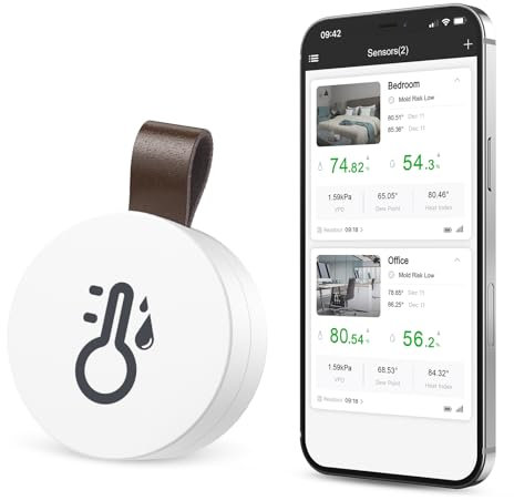 Ankilo Kabelloses Thermometer und Hygrometer für Innenräume, Mini Bluetooth Sensor Temperatur- und Feuchtigkeitssensor mit Smartphone-App