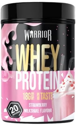 Warrior Whey Protein Powder 500g - Up to 36g* Protein per Shake – Low Sugar - Muscle Growth and Recovery Drink - Amazing Taste - 20 Servings - GMP Certified (Strawberry Milkshake)