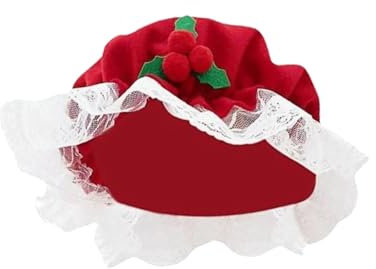 XNHIU Mrs. Claus Hut Kostüm Weihnachtsmann Mop Cap Red Berry Bonnet Hut Spitze Weiß Trim Hut Weihnachten Kostüme Requisiten für Weihnachten Party