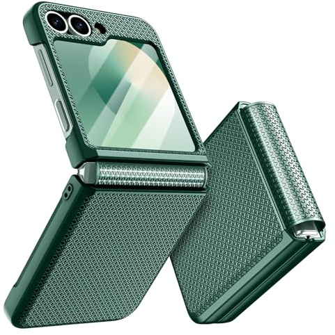 Doeshine für Samsung Galaxy Z Flip 7FE/6 Hülle mit Scharnierschut,Grün | Displayschutzfolie,Rutschfester Textur, Hard PC Militär Stoßfest Schutzhülle Rugged Cover