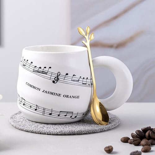 eKsdf Porzellan Musiktasse 350ml Kaffeetasse mit Musiknoten Bedruckt Kakaobecher tasse mit Löffel Frühstücksbecher Teetasse Tolles Geschenk für Musiker Musikliebhaber Mama Frauen Papa (Weiß)