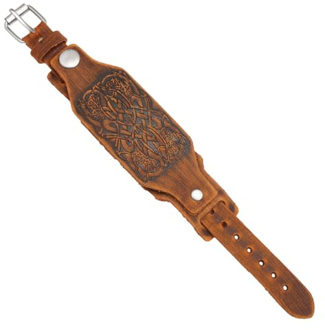 DPGOLDP Wikinger Leder Uhr Band Geprägte Nordisch Symbol Kompatibel mit Apple Uhr 44mm 42mm 40mm 38mm Retro Armbänder für Herren Damen Geschenk