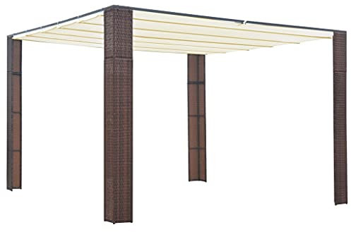 MOLVUS Outdoor Living Pavillon mit Dach Poly Rattan 300x300x200 cm Braun und Creme