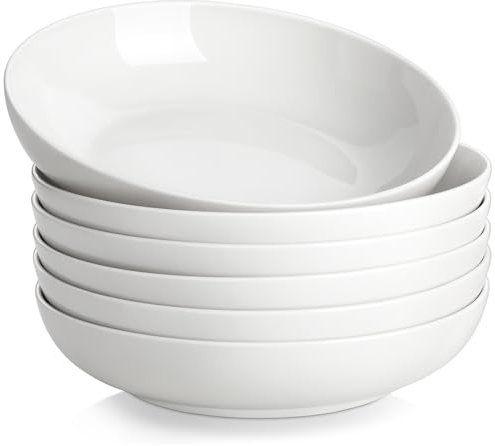 MALACASA, Serie Regular, 6 Teilig Pastateller Suppenteller Cremeweiße Porzellan Salatteller Servierteller, Tiefe Teller für Spaghetti, Große Suppenschüssel für Pasta Suppen Salat Obst, 1250ml
