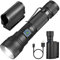 ULTRAFIRE Linterna táctica recargable con funda, linterna LED con zoom de 1500 lúmenes con soporte para cinturón de trabajo, linterna de policía de 5 modos para aplicación de la ley, seguridad,