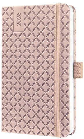 SIGEL J6130 Wochenkalender 2026 A6, rose, Hardcover, Gummiband, Stiftschlaufe, Einstecktasche, 174 Seiten, vegan, aus nachhaltigem Papier, Terminplaner Kalenderbuch Jolie
