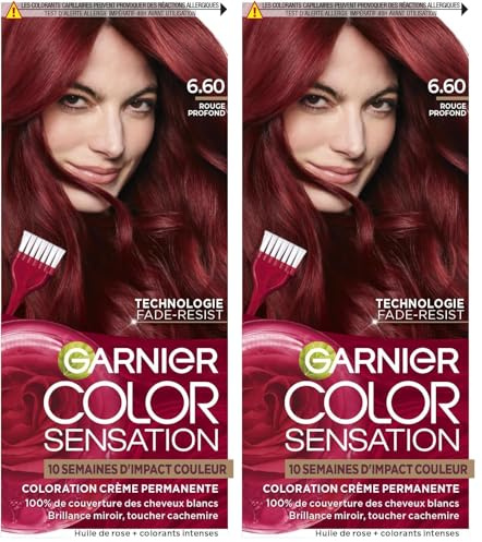 Garnier Color Sensation Coloration – Tiefrot 6.60 – permanente Creme-Färbung – alle Haartypen – Farbe bis zu 10 Wochen & deckt weißes Haar 100% ab (Packung mit 2)
