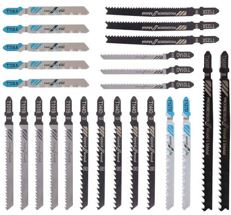 T-Shank Jigsaw Blade Set, 25pcs Reciprocating Saw Blades,Carbon Steel Saw Blade,Wood & Plastic Blade for Softwood Hardwood Plastic Cutting Compatible with All Jigsaw