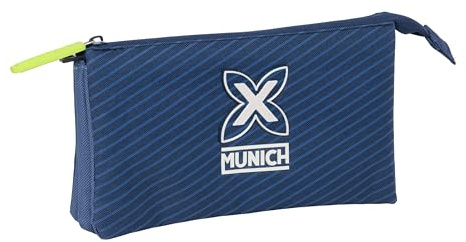 safta Munich Blue Indian - Dreifach-Federmäppchen, Kindermäppchen, ideal für Kinder im Schulalter, bequem und vielseitig, Qualität und Widerstand, 22 x 3 x 12 cm, Indigoblau, M, Casual, Indigoblau, M