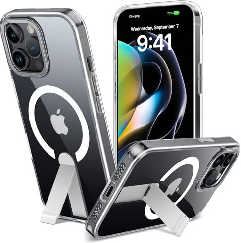 ÁRBOLORO Cover per iPhone 14 Pro Max con Cavalletto, Trasparente | Compatibile con MagSafe Custodia con Supporto, Protezione Antiurto, Magnetica Case, Anti-ingiallimento