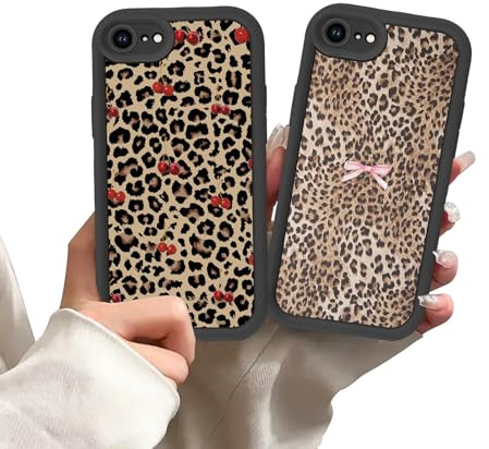 Zrutru 2 Pack Black Cheetah Print Phone Cases for iPhone 6 Cherry Bow Leopard Case,TPU Bumper Shockproof Funda for Women Girls Drop Protection Case for iPhone 6 4.7 Inch