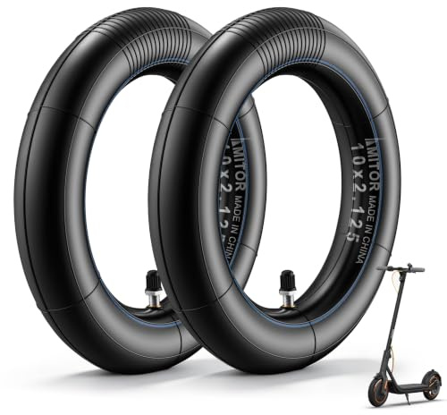 Amitor Schlauch 10x2.125 Verstärkt, 10 Zoll Schlauch E Scooter, E Roller Ersatzschlauch 10 Zoll 2.125 mit Silber Ventil Gerade, Hohe Elastizität, 2MM Verdickter & Langlebig, 2PCS
