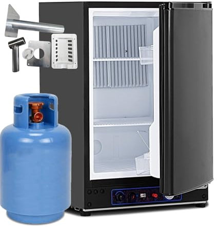 Techomey Gas Fridge 60L, 3 Way Fridge Camping with Gas Flue Kit, Lpg/12V/240V for Caravan, Motorhome, Truck