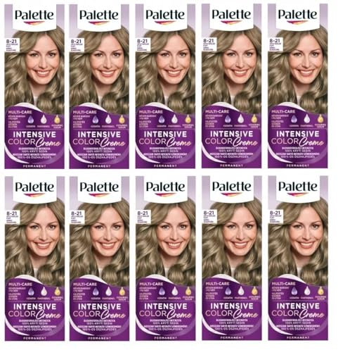 (Pack de 10) Palette Intensive Color Cream 8 – 21 Color rubio ceniza claro – Caja completa – con hoja de instrucciones en inglés