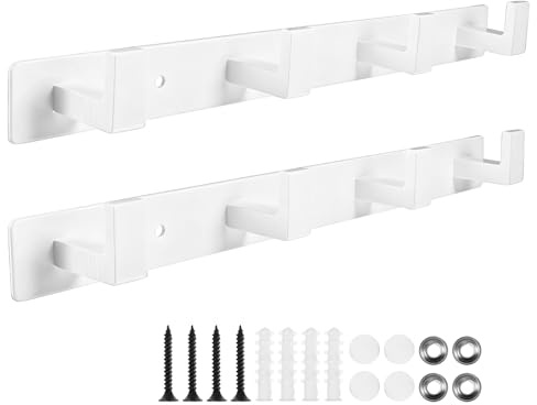 Nilioyul Kleiderhaken Wand, 2 Stück Garderobenhaken mit 4 Haken, Hakenleiste zum Schrauben für Jacken, Hüte, Taschen im Flur, Badezimmer oder Schlafzimmer (Weiß)