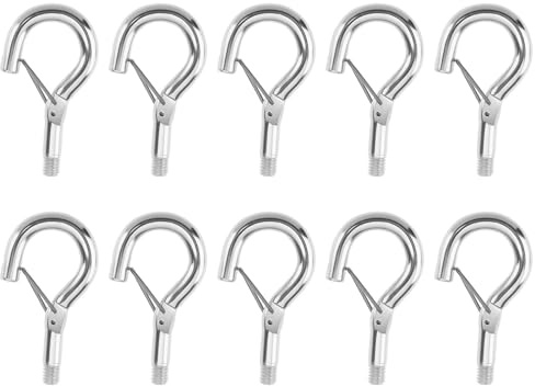Galenecx 10 Stück Schraubhaken, Haken zum Schrauben, Schraubhaken M5 Robuste, Aufhängehaken mit Federschnalle, Einschraubhaken Rostfrei, Gewindehaken M5 Gewinde, für Lampen, Schildern, Deko