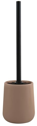 MSV - Brosse WC avec Support Céramique - Modèle MAONIE - Poils résistants à l'usure - 10,4x38,8cm - à Poser - Serviteur WC Non Fixe - Design Classique et élégant - Cappucino