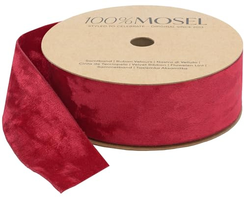 100% Mosel Samt Dekoband, in Rot (4 cm x 10 m) | Geschenkband mit beidseitiger Pannesamt-Optik, zum Dekorieren und Verpacken – für Adventskranz und Christbaum