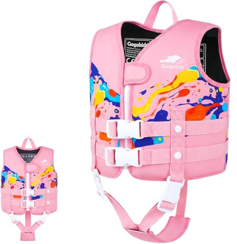 Gogokids Schwimmweste für Kleinkinder für 1–5 Jahre 15-30kg, Kinder Schwimmjacke mit Doppelt Verstellbarer Strapze, Schwimmhilfe für Baby, Mädchen Jung verstellbare Pool-Weste für Pool & Strand