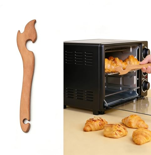 Oven Rack Puller Tool, Heat-Resistant Curved Oven Rack Push Pull Tool with Wood Handle for Safely Pulling Racks from Toaster, Microwave, Air Fryer to Prevent Burns